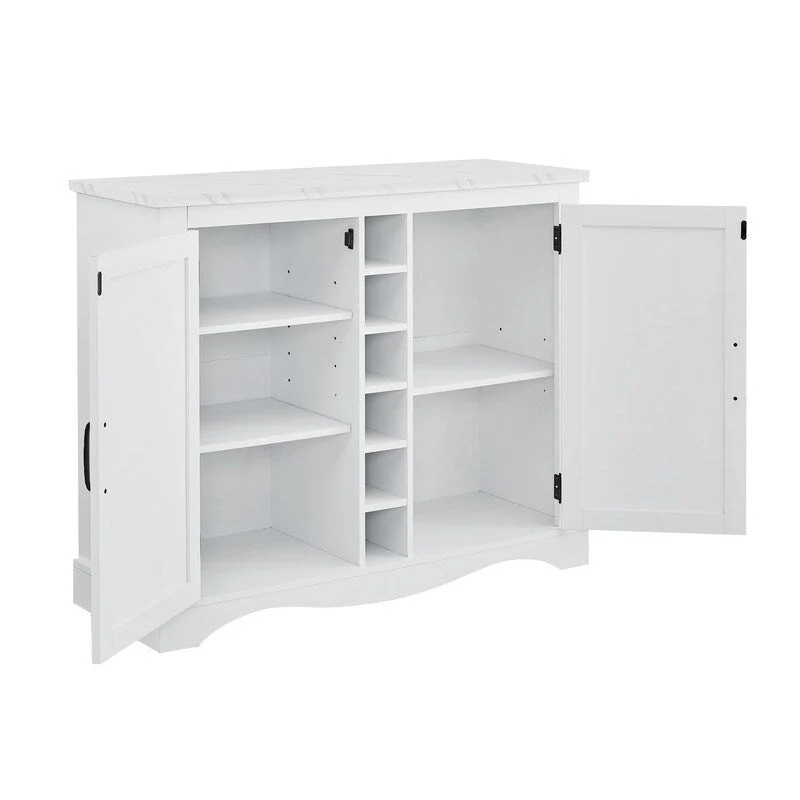 47  Marbling Countertop Buffet Bar Cabinet w/ Glass Holders