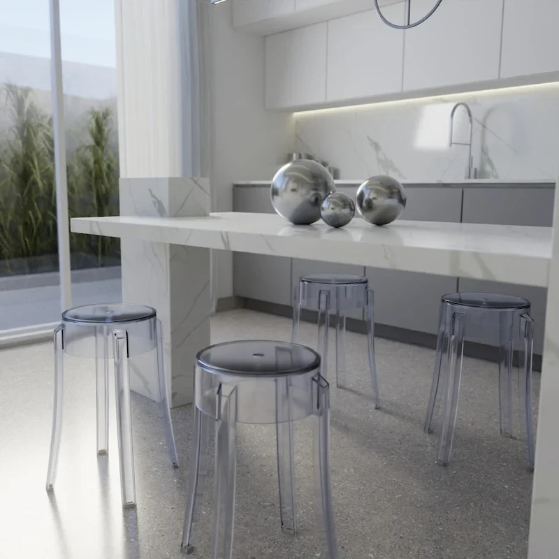 LeisureMod 18 in. High Backless Acrylic Counter Stool with Round Seat and Foot Rest - 18.1