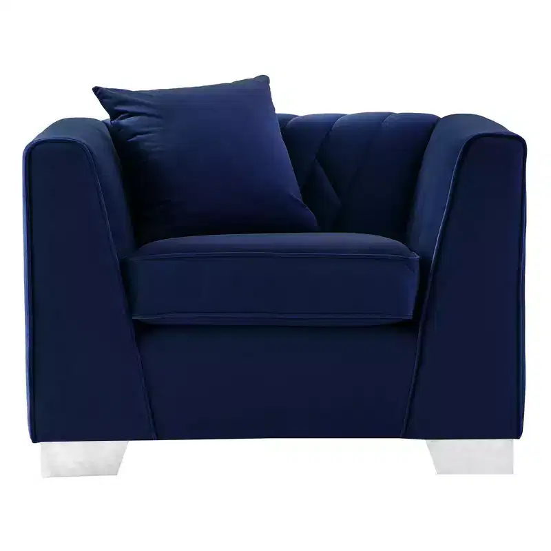 Armen Living Cambridge Contemporary Chair Steel/Blue: Velvet Upholstered, No Assembly, Foam Filled Comfort