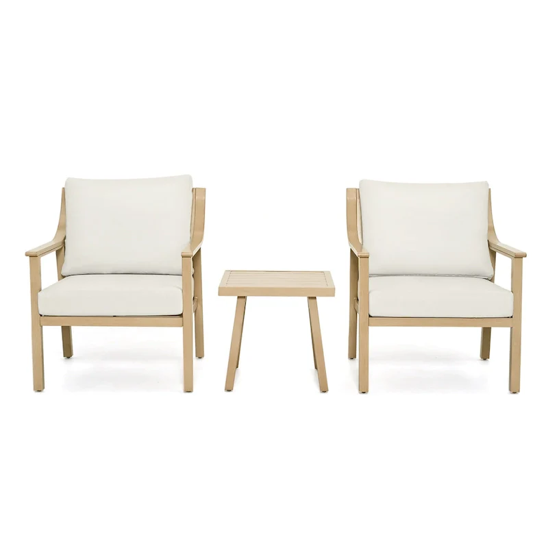 3-Piece Aluminum Patio Conversation Set with End Table and Cushions
