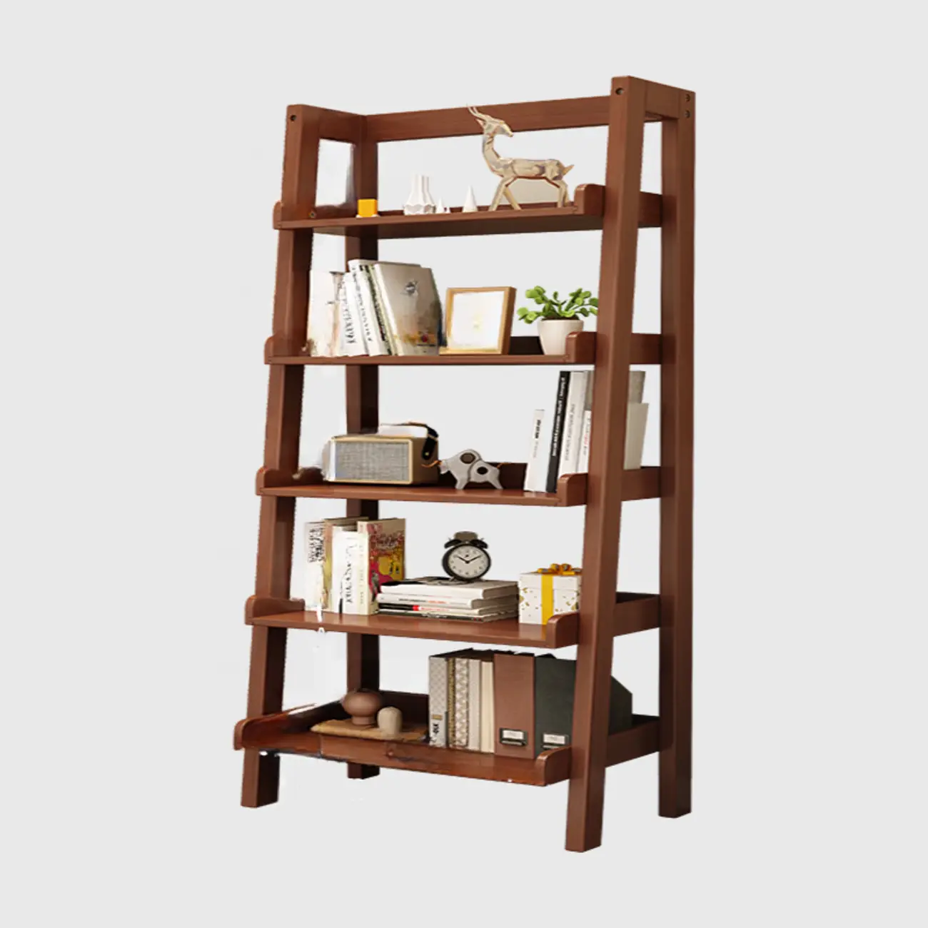 Scandinavian Rectangle Wood 5-Tier Ladder Bookcase