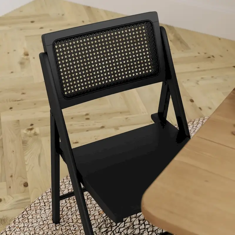 Folding Armless Cane Rattan Chairs with Breathable Woven Backrests - 2 Pack