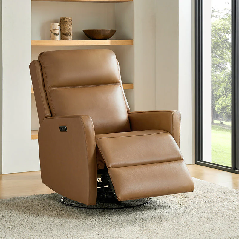 Genuine Leather Power Recliner with Swivel, Rocker & USB-C Charging Ports | Camel / Grey / Navy | Single Seat