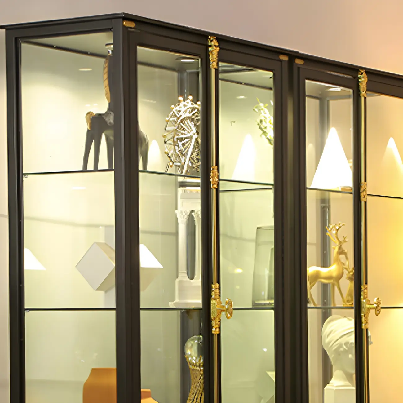 Glam Black Metal Frame Glass Curio Cabinet