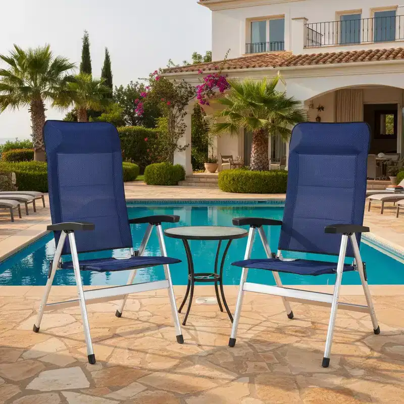 Gymax 2/4 PCS Foldable Aluminum Patio Dining Chairs w/ Adjustable Headrest for Camping and Outdoor Use Navy