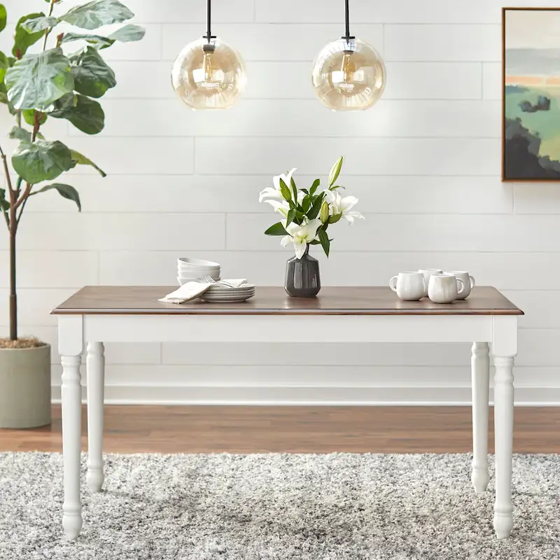 Walnut/White Rubberwood Rectangular Table - Walnut
