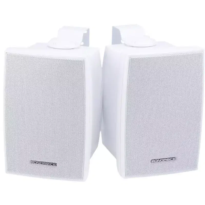 Monoprice 2-Way Indoor/Outdoor Weatherproof Speakers - 5.25in (Pair), 40W Nominal, 80W Max, Easy to Mount to a Wall, a Pole, or any Vertical Surface