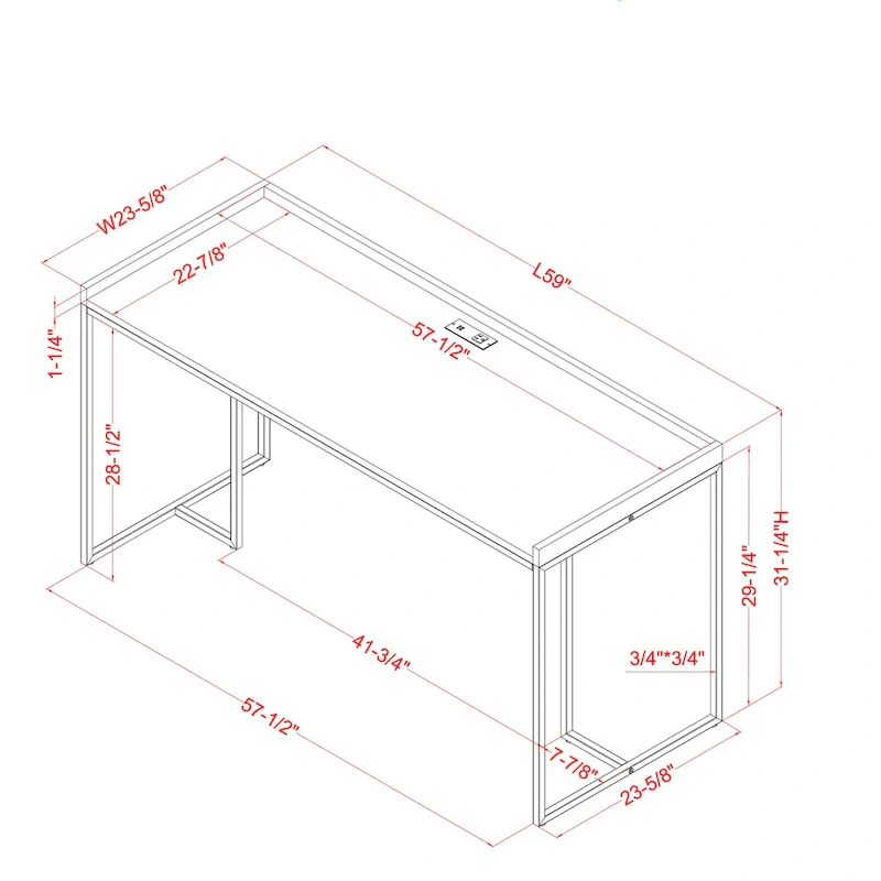 59-inch Metal Computer Desk with USBs by Furniture