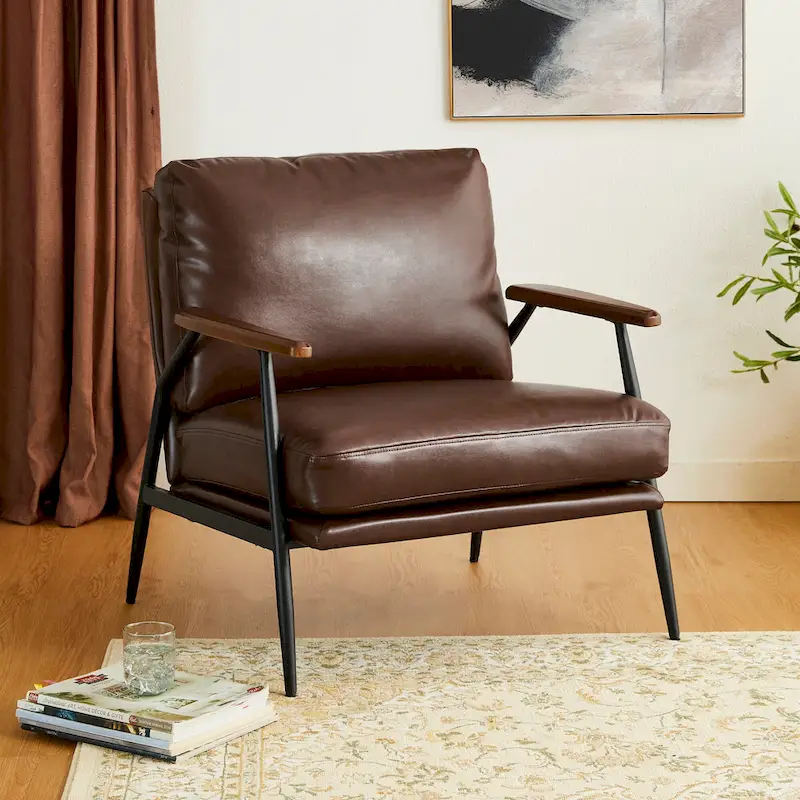 28W Mid-century Modern Soft PU Leather Accent Armchair