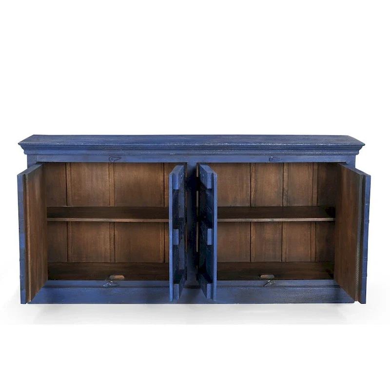 Blue Reclaimed Wood Sideboard Buffet Cabinet 72