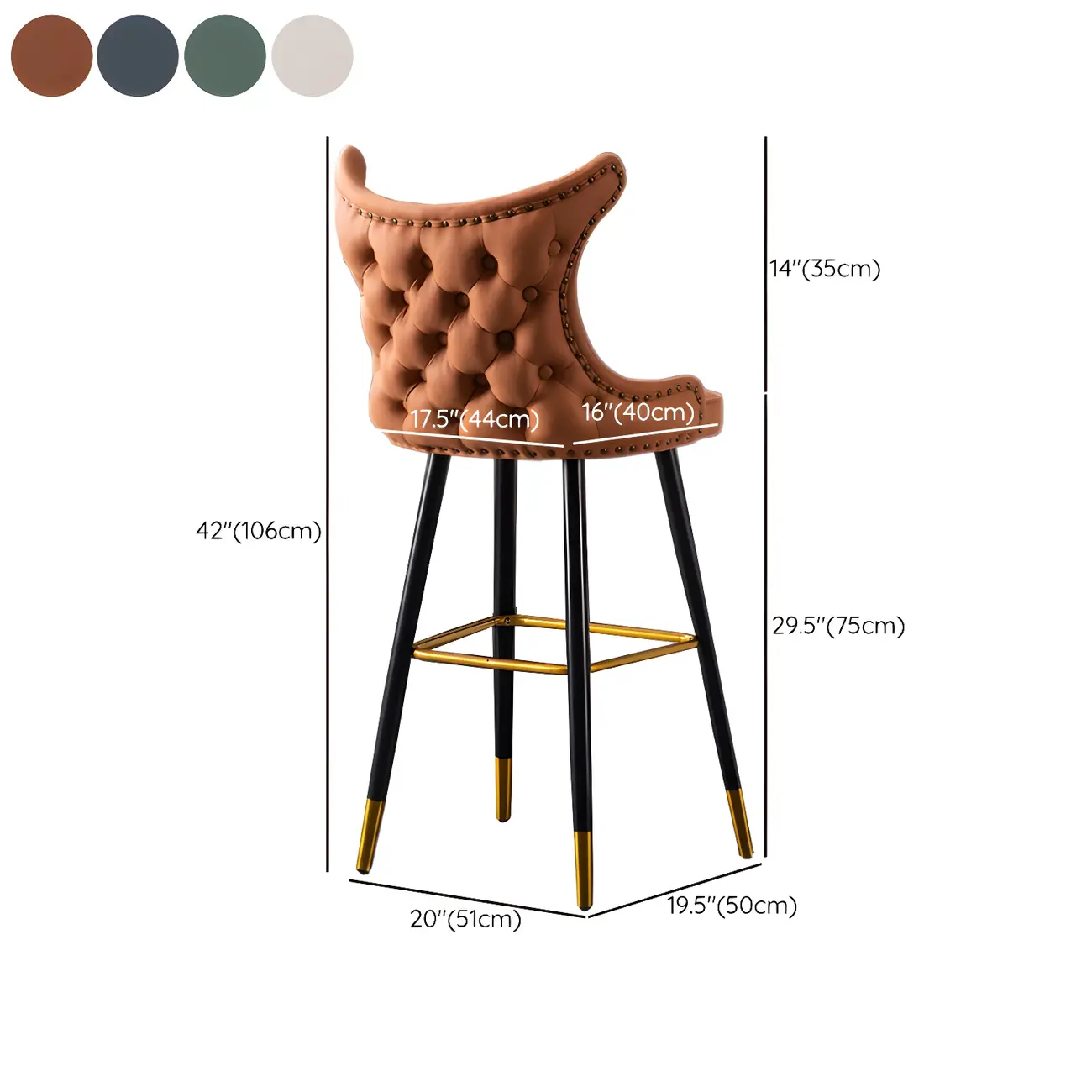 Velvet Upholstered Wingback Counter Height Bar Stools