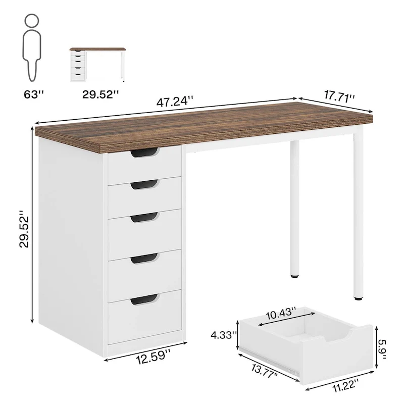 Modern Computer Desk Study Writing Table with 5 Drawers