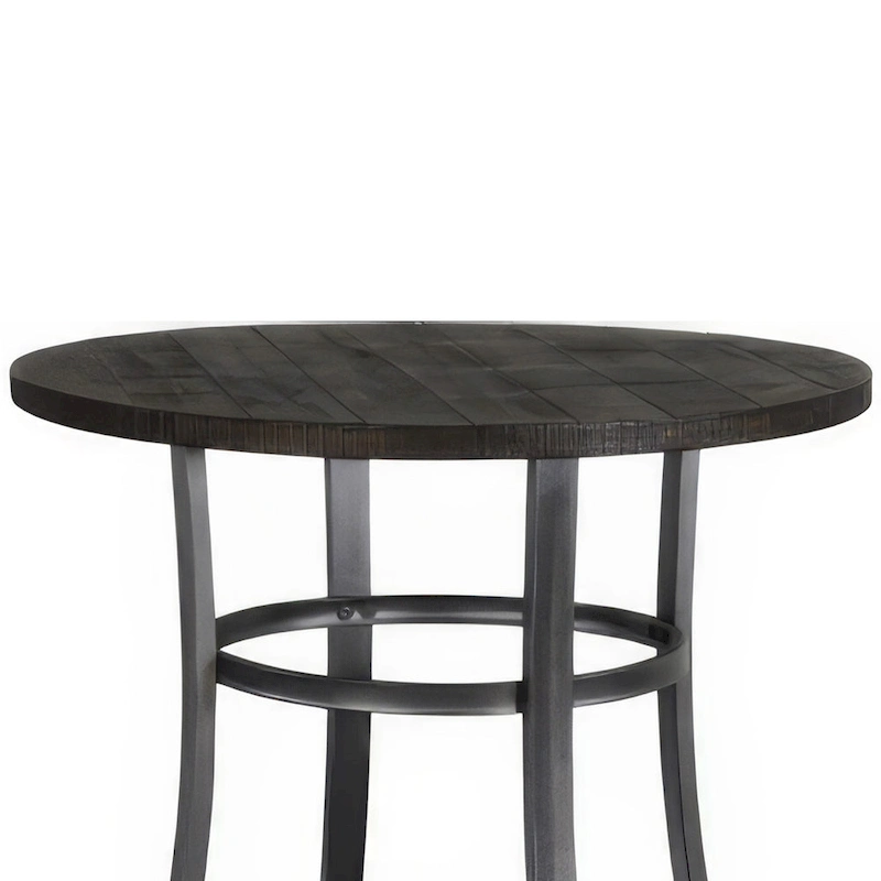 Flint Counter Height Table Round 36 Inch, Dark Brown Mahogany w Metal