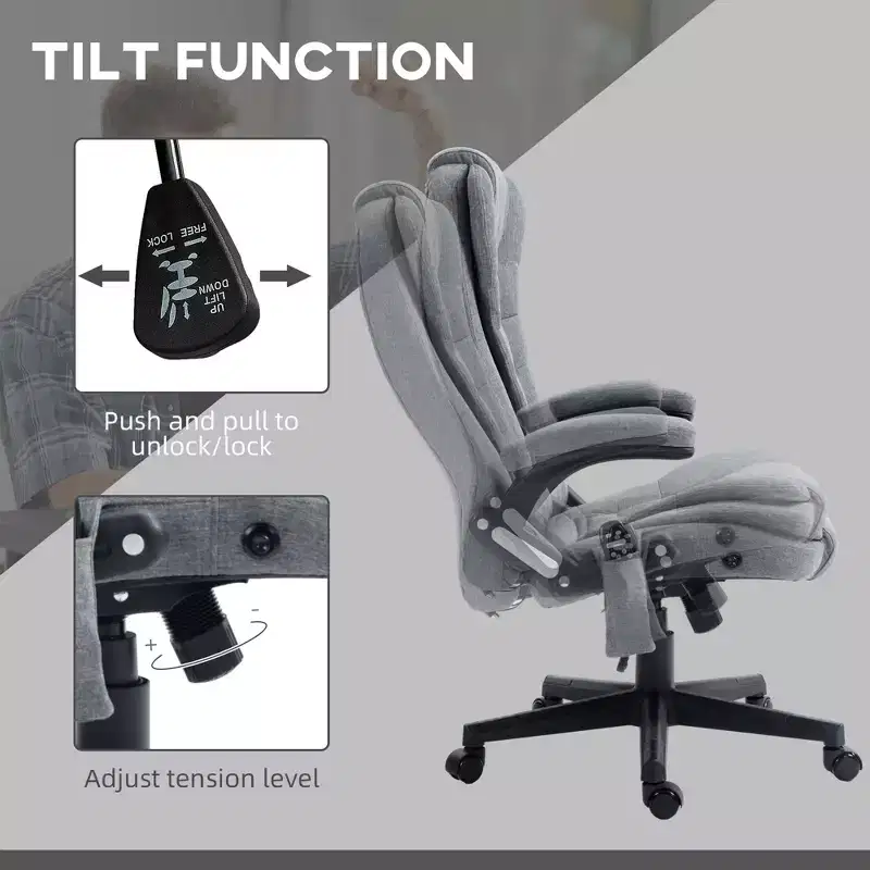 6 Point Vibrating Massage Office Chair with Heat, Linen High Back Massage Desk Chair with Reclining Backrest