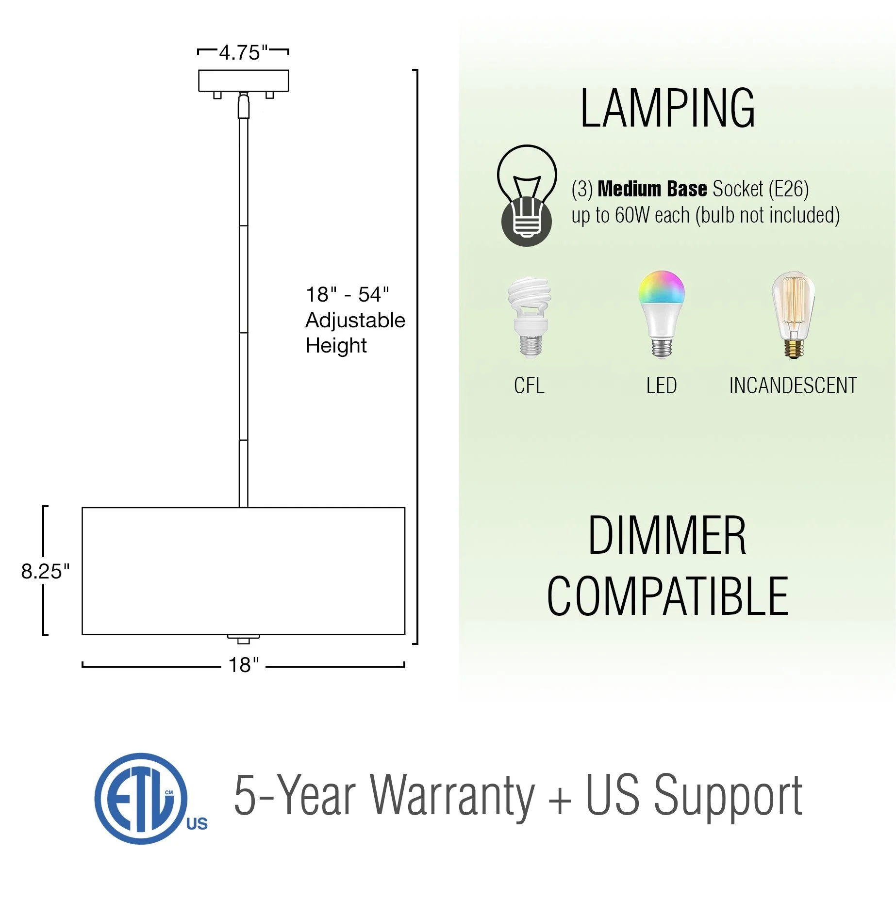 Pearl 18 Modern 3-Light Large Drum Pendant Chandelier