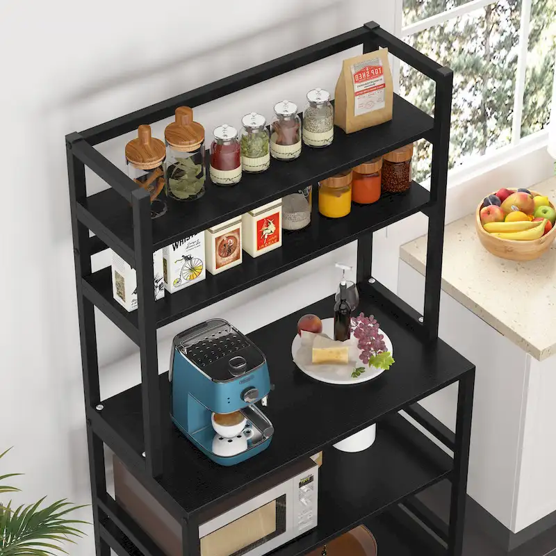 5-Tier Kitchen Bakers Rack with Hutch - Brown/Black/White