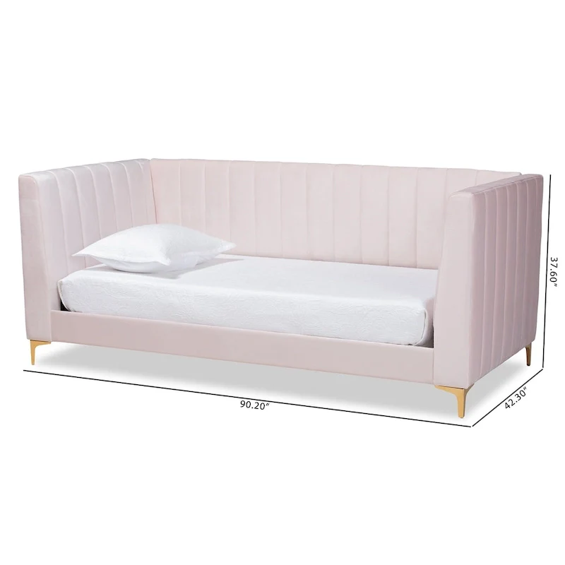 Oksana Light Pink Velvet and Gold Finished Daybed