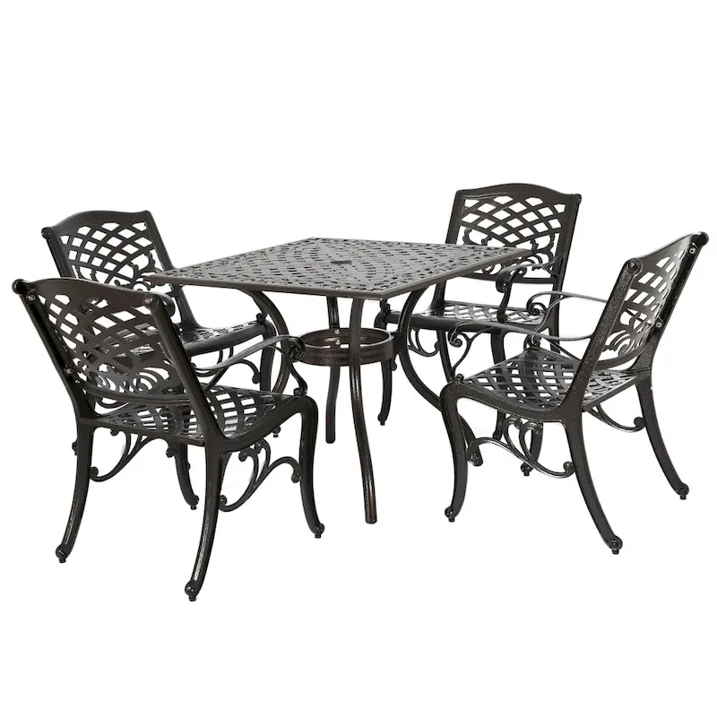 Outdoor Hallandale 5-piece Cast Aluminum Square Bronze Dining Set by Christopher Knight Home