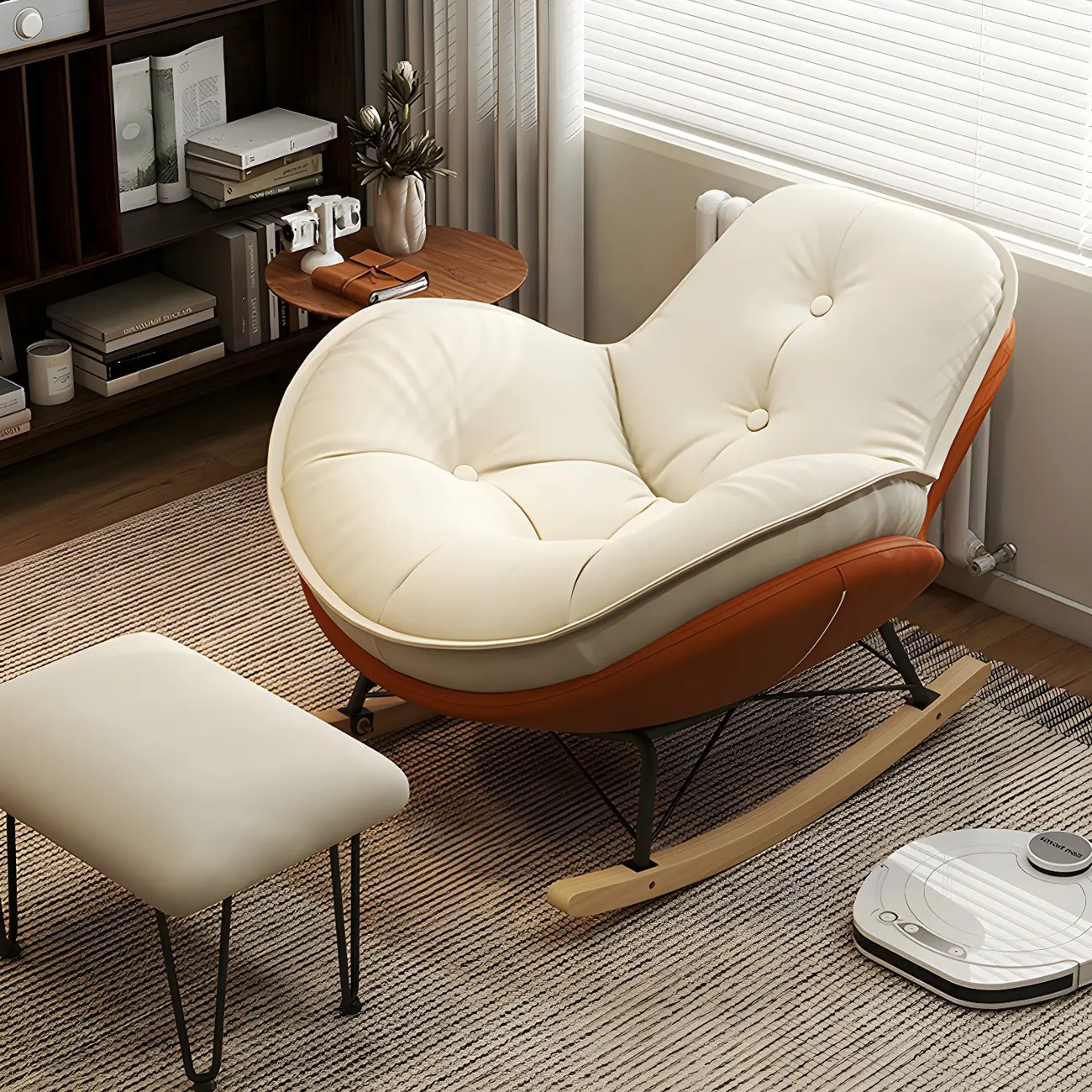 Modern Flannel Upholstered Rocking Chair with Ottoman