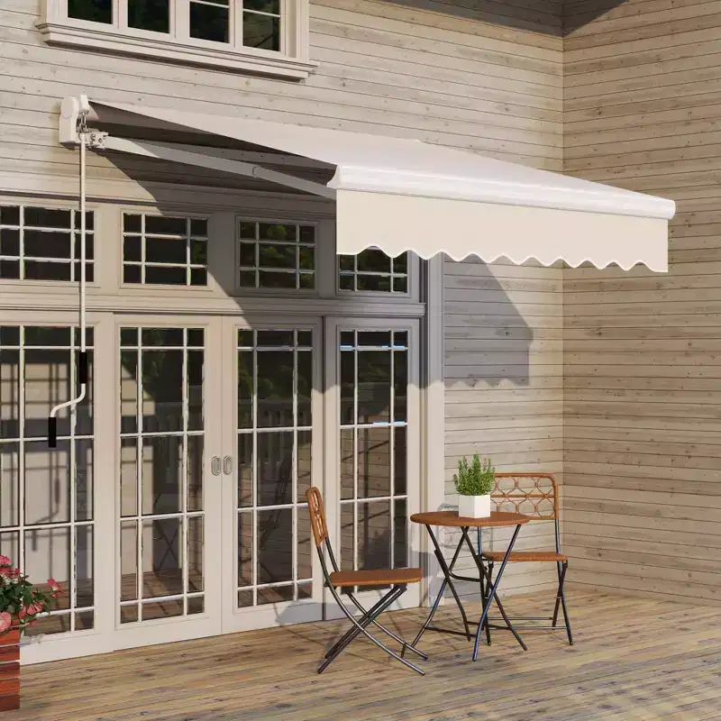 Outsunny Manual Retractable Awning Sun Shade Shelter for Patio Deck Yard with UV Protection and Easy Crank Opening