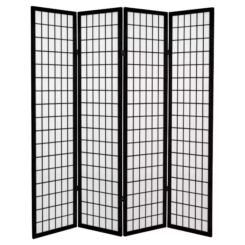6 ft. Tall Canvas Window Pane Room Divider - Black (4 Panels): Oriental Furniture, Hardwood Frame, No Assembly Required