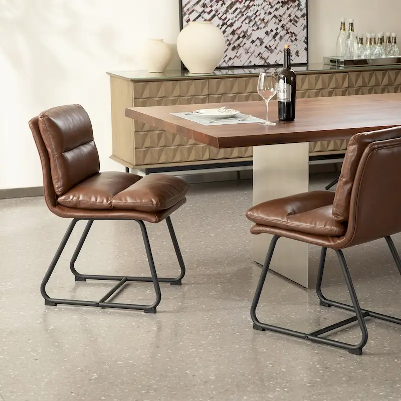 Glitzhome Set of 2/4 Modern PU Leather Thick Upholstered Side Dining Chairs with Metal Legs