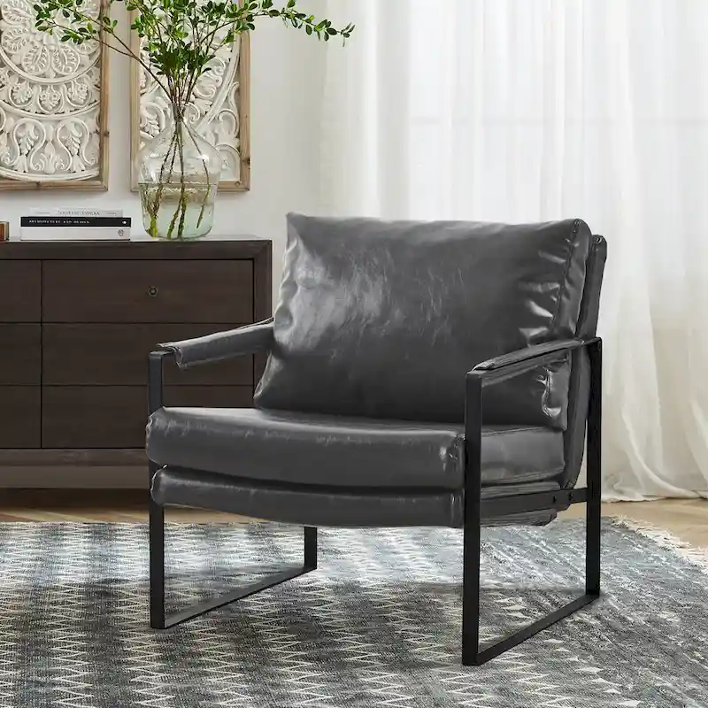 Art Leon Modern PU Leather Upholstered Arm Chair with Steel Frame