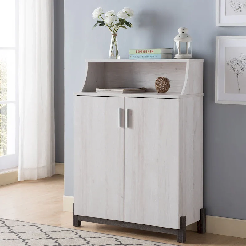 Distressed Grey / Wood / White Oak 5-Shelf Shoe Cabinet – Contemporary Style, Family Use