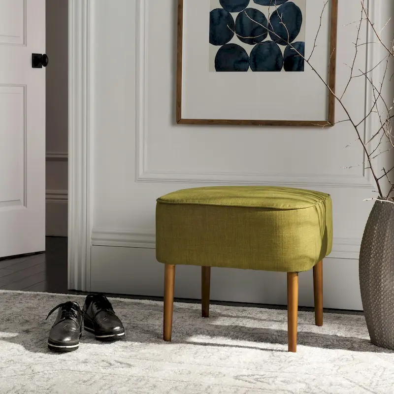 Mid-Century Green Linen Blend Ottoman