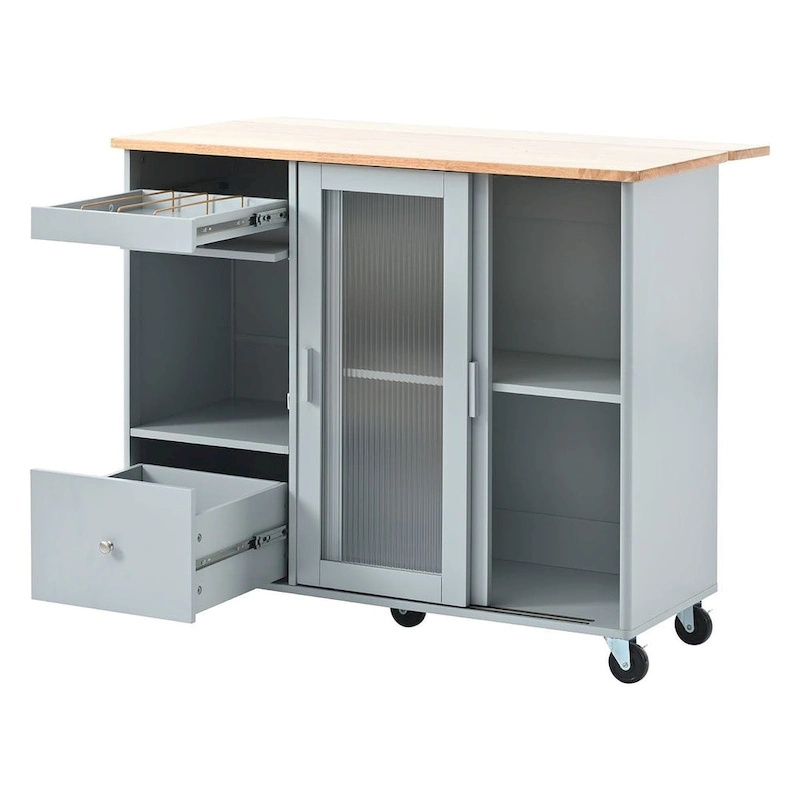 Folding Kitchen Cart with LED Lights