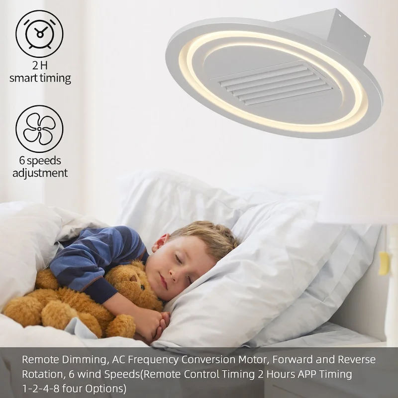 Cusp Barn 22-Inch Modern White Leafless LED Ceiling Fan with Light, 6-Speed Reversible Ceiling Fan Light with Remote Control