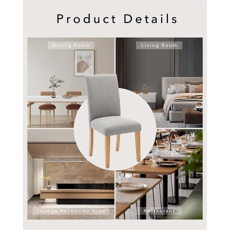 Modern Fabric Dining Chair Set of 4, Upholstered Kitchen Chair with Curved Backrest Wood Legs