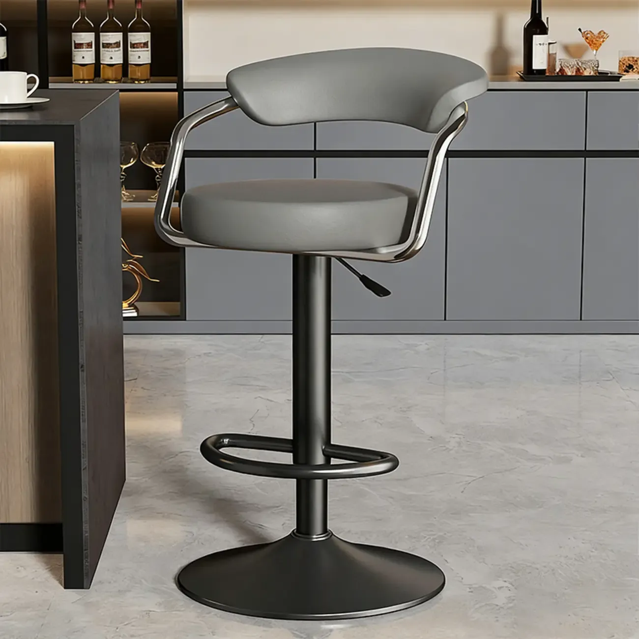 Adjustable Swivel Leather Modern Bar Stools Open Back