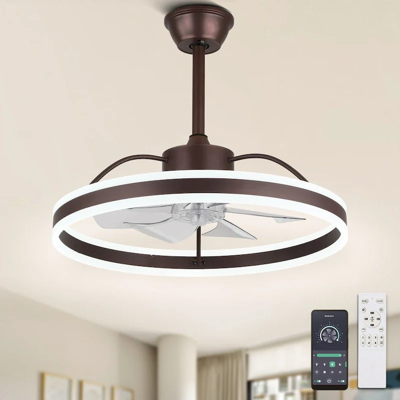 Cusp Barn 24 Inch Modern Smart Ceiling Fan with Light and APP Control, 6 Speeds DC Motor Dimmable LED Ceiling Lights for Bedroom