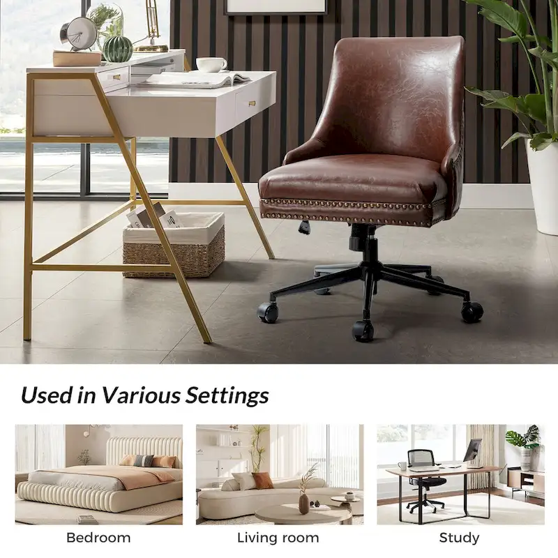 Faux Leather Task Chair with Arms and Nailhead Trim