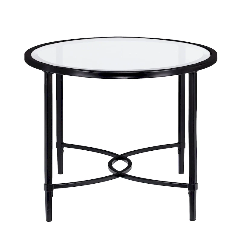 SEI Furniture Quaker Matte Black Metal Oval Coffee Table with Glass Top