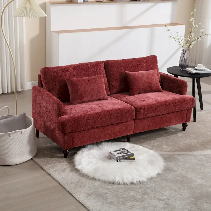 Red 68.9  Chenille 2-Seater Sofa with Detachable Cushions