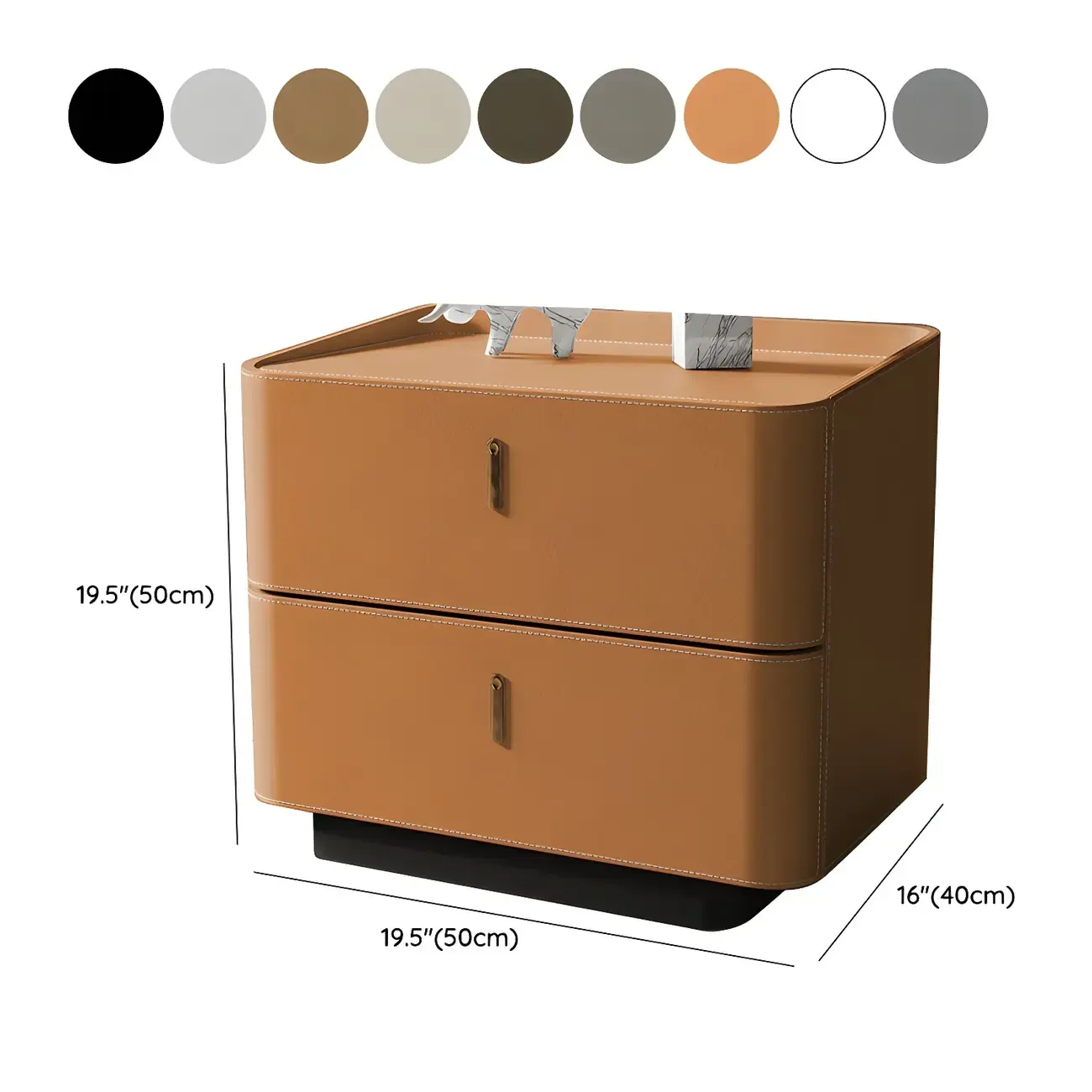 Modern Black Faux Leather Top Wood 2-Drawer Nightstand