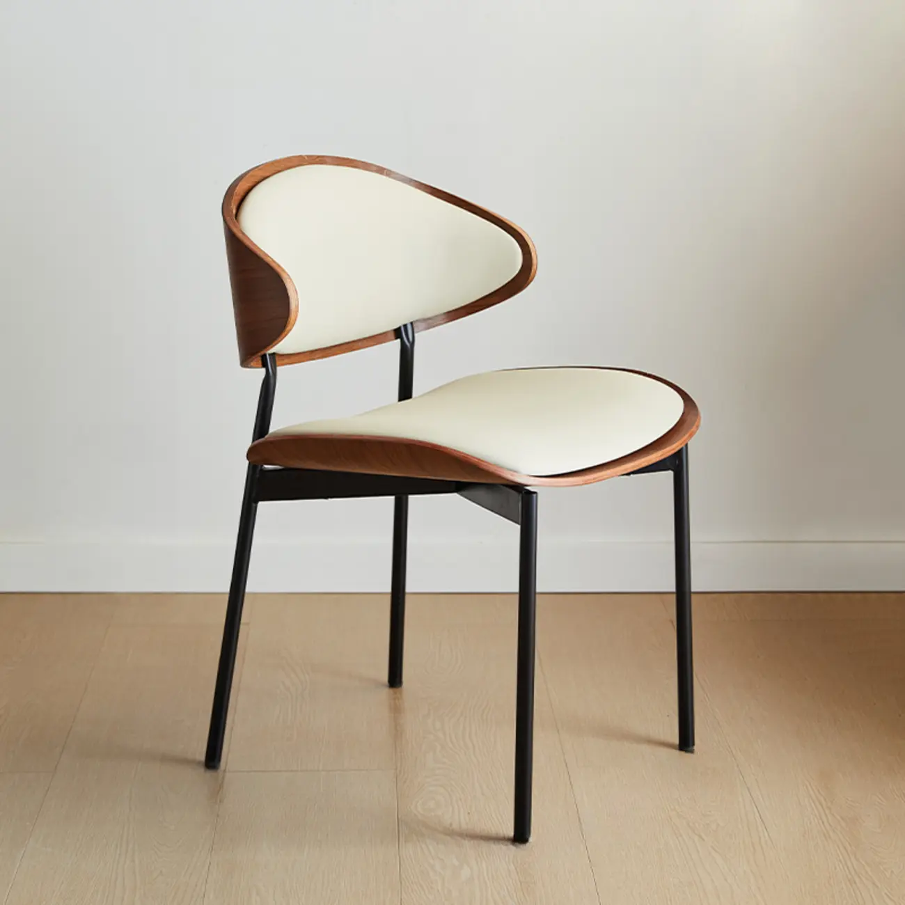 Black Leather Seat Curved Back Dining Chair