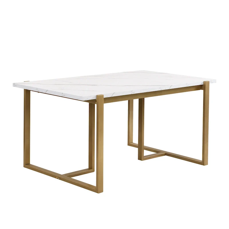 Modern Rectangular Dining Set - Faux Marble Table and 6 Upholstered Chairs