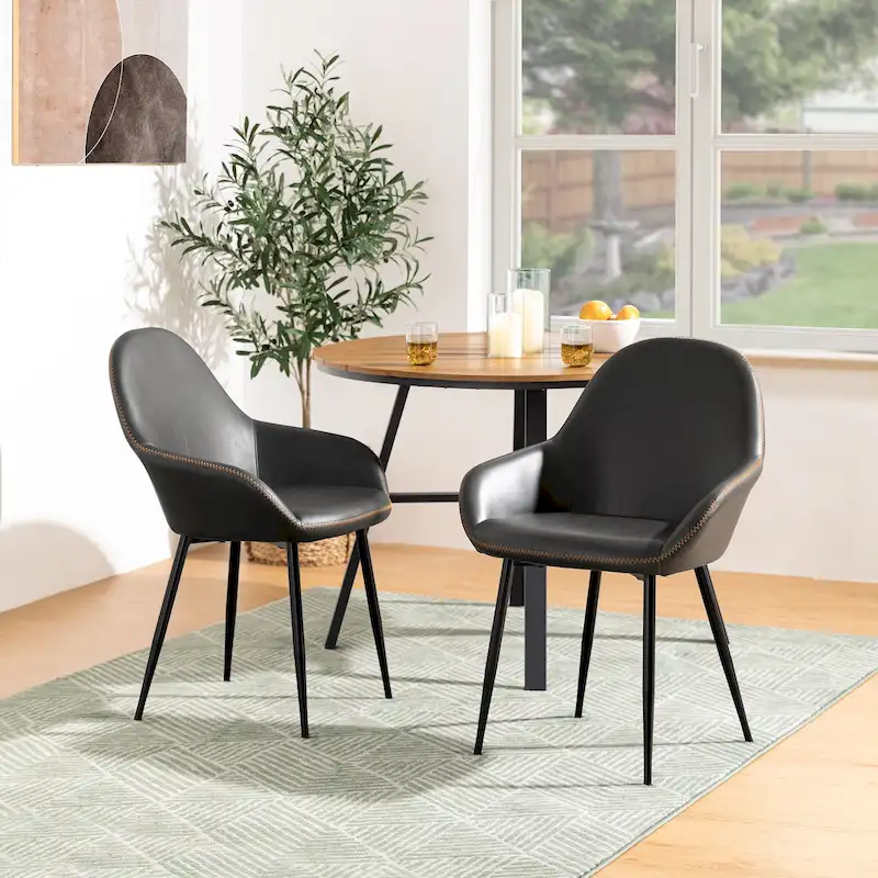 Glitzhome Set of 2/4/6 Mid-Century Modern Faux Leather Accent Dining Chairs