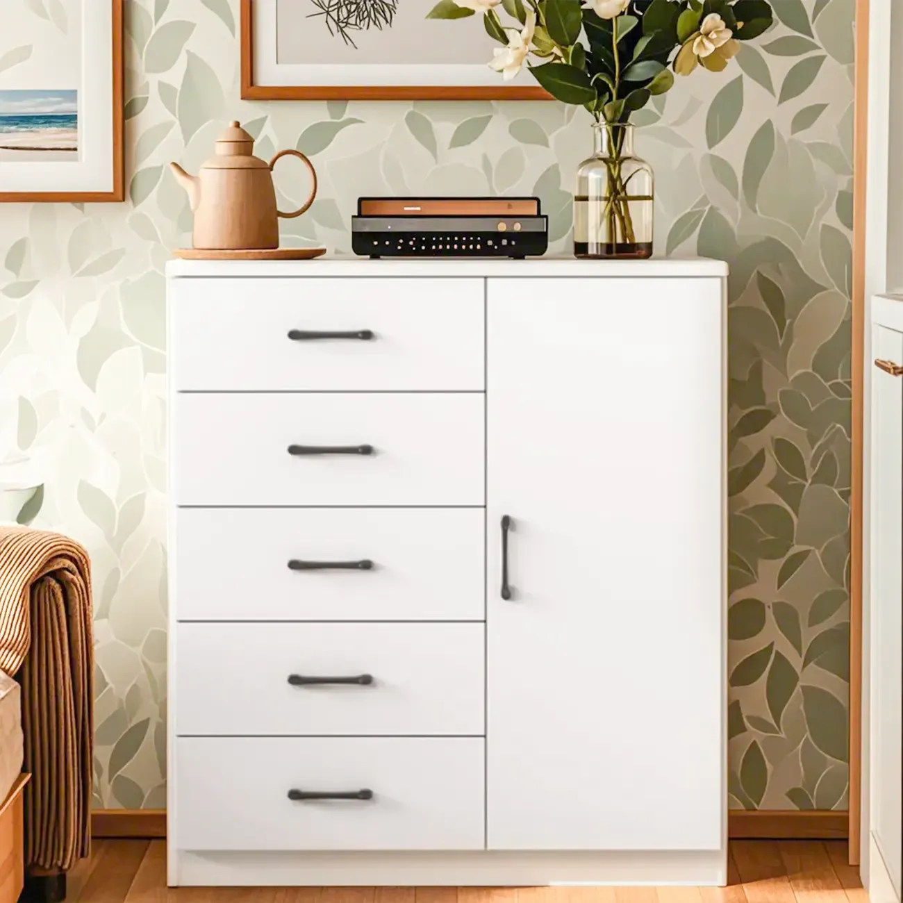 Minimalist White Storage Cabinet with Soft Close & Drawers