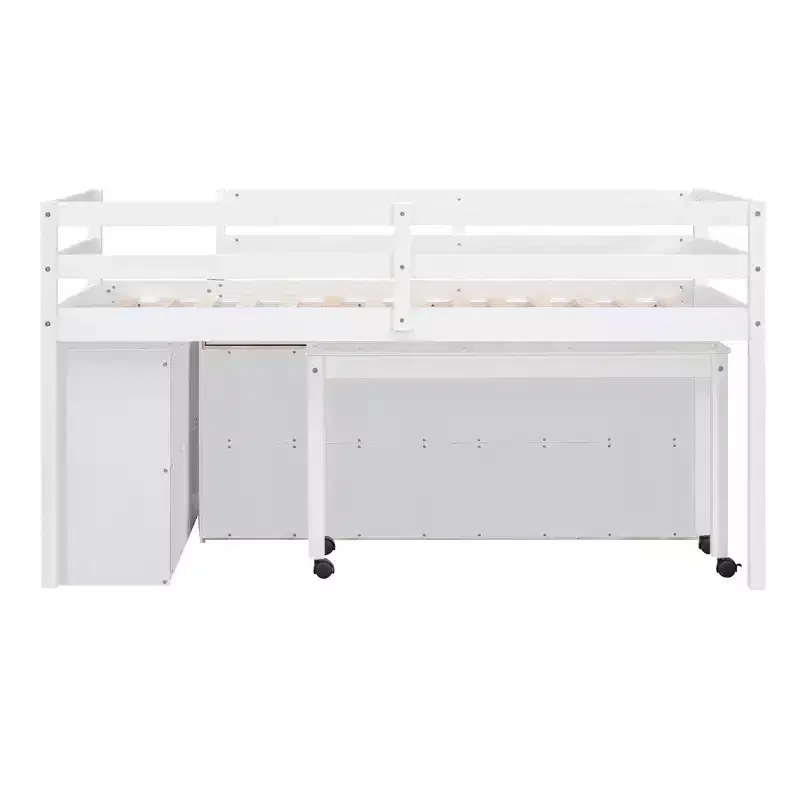 Luxystar Low Loft Bed with Desk, 4 Drawers and Bookcase