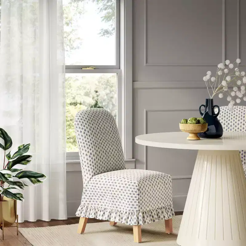 Rounded Back Slipcovered Dining Chair with Ruffle - Threshold
