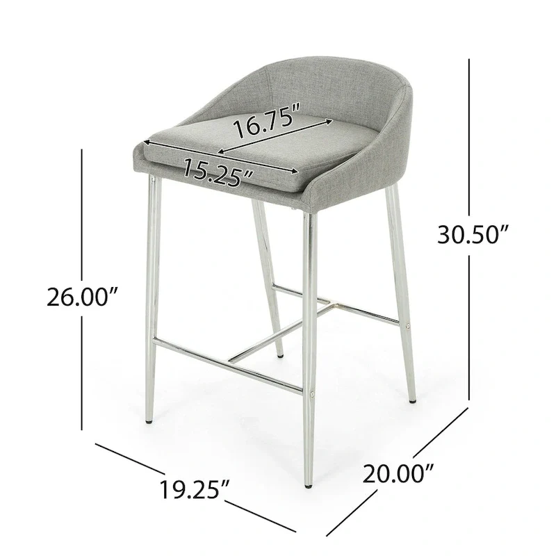 Modern Upholstered Counter Stools with Chrome Legs (Set of 2)