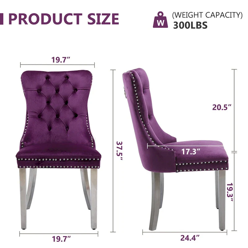 Velvet Dining Chairs Set of 2, Tufted Dining Room Chairs with Button Back, Nailhead Trim, Upholstered Kitchen Side Chairs