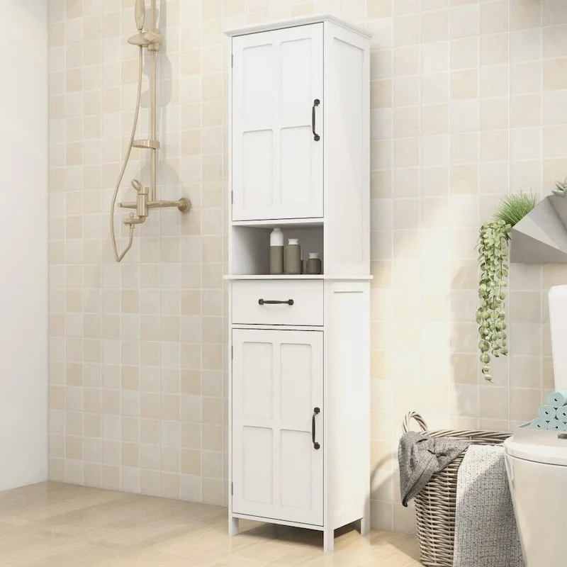 64.96 in. H White Double Door Slim Floor Standing Cabinet