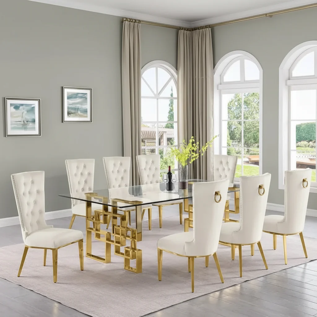 Best Quality Furniture Tempered Glass Dining Table Stainless Steel