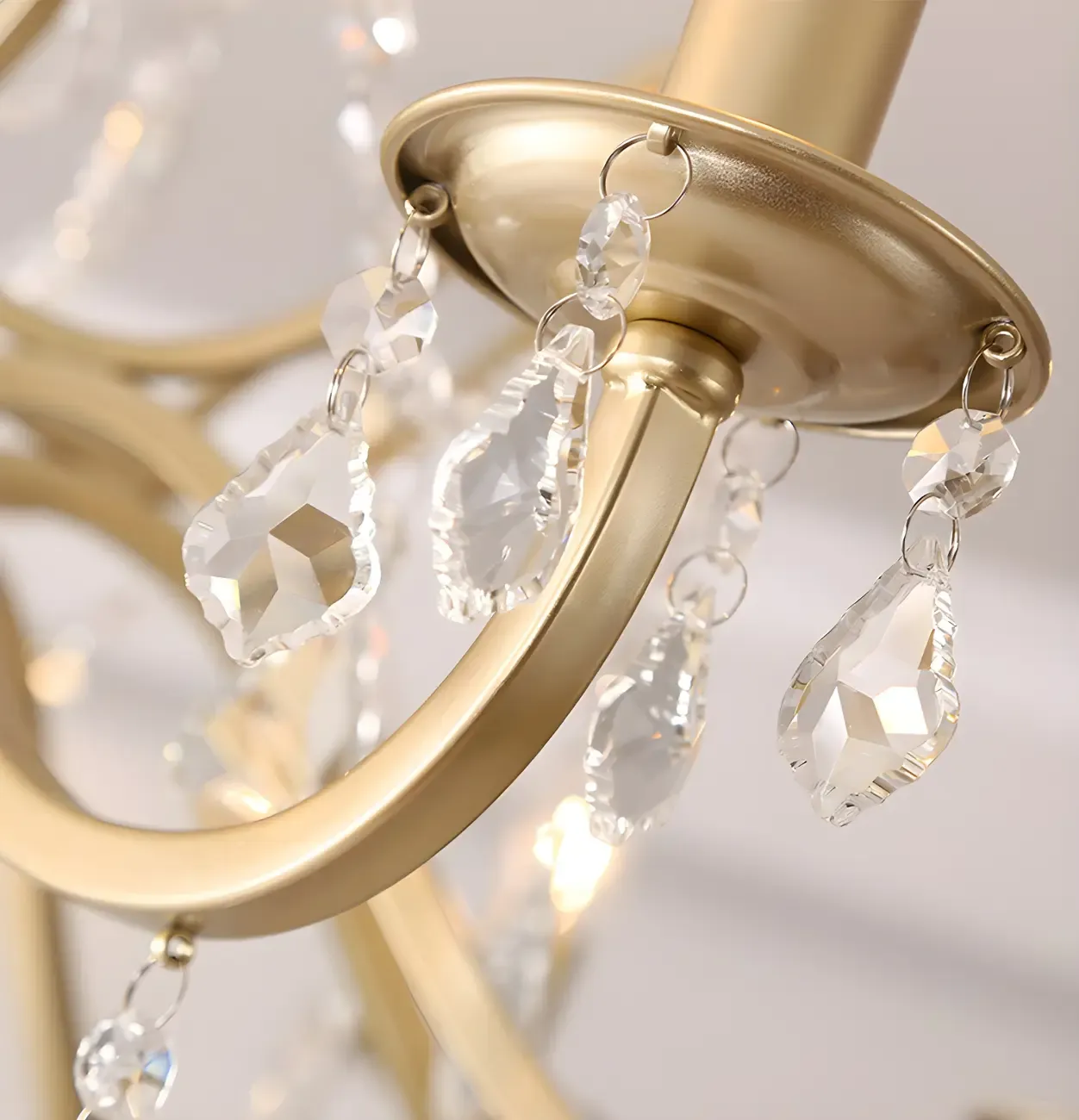 French Curved Arms Gold Crystal Candelabra Chandeliers