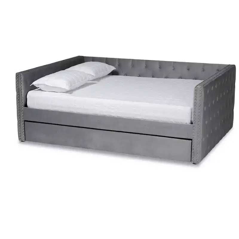 Larkin Velvet Fabric Upholstered Daybed with Trundle - Baxton Studio